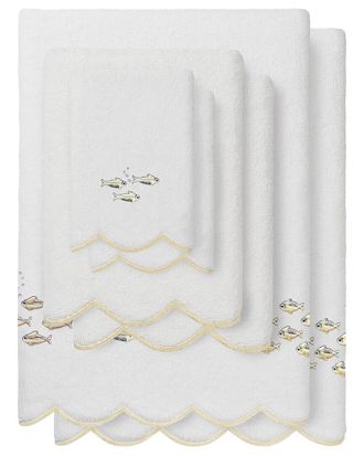 Linum Home Textiles 100% Turkish Cotton Fish School Scallop 6Pc Embellished Towel Set