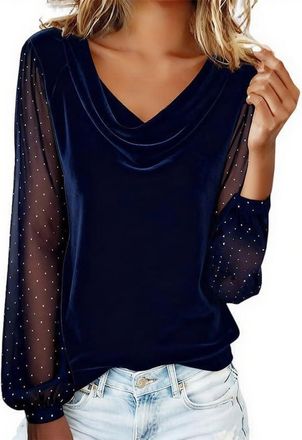 Generic Cowl Neck Velvet Tops for Women,Sparkly Sequin Springs Tops Trendy 2026,Elegant Long Sleeve Shirts Women,Dressy Casual Work Blouses,Holiday Christmas 