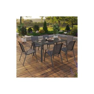 IDMarket Conjunto De Muebles De Jard&iacute;n Madrid Mesa 150 Cm Y 6 Sillas Apilables Gris Antracita