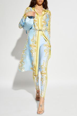 Versace Printed Leggings, Womens, Light Blue