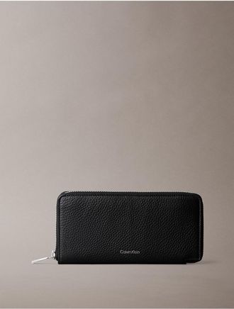 Calvin Klein Mens Foil Embossed Logo Zip Wallet - Black