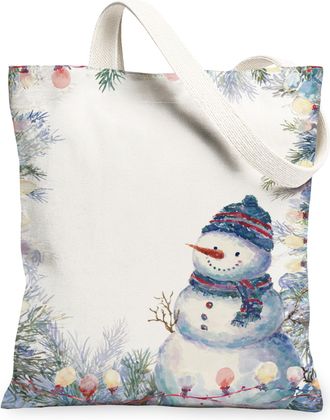 Generic Snow Man Canvas Tote Bag, Holiday Themed Lightweight Reusable Shopping Bags, Vintage Rustic Washable Shoulder Strap Canvas Bags for Gifts Outdoor Trav