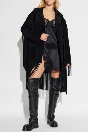 Dolce & Gabbana Silk Dress With Lace Inserts, Womens, Black