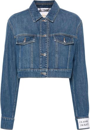 Moschino crystal-embellished cropped denim jacket - women - Cotton - 40 - Blue