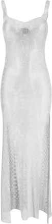 Santa Brands Zilveren Mesh Maxi Jurk met Kristallen - Dames - Feestkleedjes - Grijs - ONE Size - Kleedjes