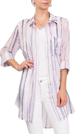 Everyday Ritual Rick Floral Cotton & Silk Blend Sleep Shirt in Lanai Tie Dye at Nordstrom, Size Xx-Large