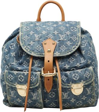 Louis Vuitton Blue Denim Leather Backpack (Pre-Owned)