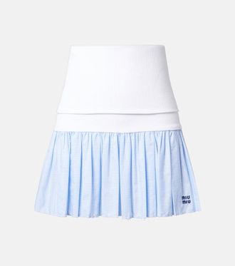 Miu Miu Gingham jersey and poplin miniskirt