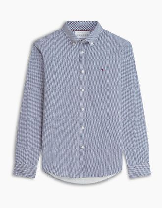 Tommy Hilfiger Mens Tommy Hilfiger Knitted AOP RF Shirt OKA Ivory Petal/Preppy Navy - Blue - Size: 40/Regular