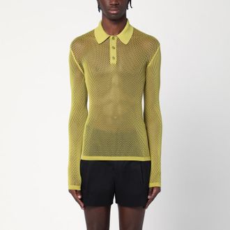 Gucci Pistachio green perforated technical knit polo
