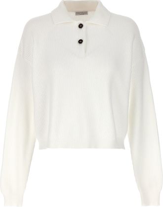 Brunello Cucinelli English Rib Shirt Polo Bianco-Donna