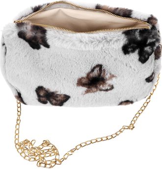 Yardwe All-match Plush Crossbody Bag for Women Stylish Chain Shoulder Bag with Color Block Design Soft Winter Handbag for Shopping Parties and Daily Use Grey