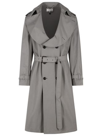 Maison Margiela Grey Cotton Blend Trench Coat With Folded Collar