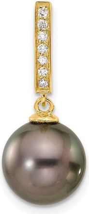 Diamond2Deal 14k Yellow Gold 10mm Black Tahitian Saltwater Cultured Pearl Diamond Chain Slide