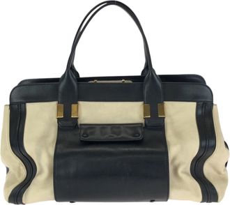 Chlo&eacute; Beige Black Leather Handbag Tote Bag (Pre-Owned)