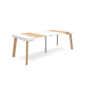 Skraut Home Mesa Consola Extensible, Mesa Comedor Plegable, 220, Para 10 Comensales, Patas De Madera, Estilo Moderno, Roble Y Blanco - Skraut Home