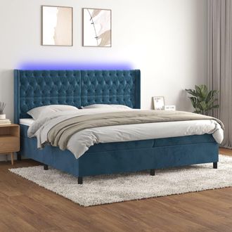 vidaXL Cama Box Spring Colch&oacute;n Y Led Terciopelo Azul Oscuro 200x200 Cm Vidaxl