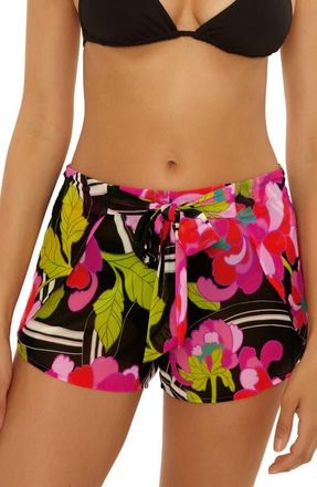 Trina Turk Bougainvillea Tie Waist Print Cover-Up Shorts in Black Multi at Nordstrom, Size X-Large