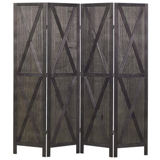 Beliani Biombo R&uacute;stico Decorativo 4 Paneles Madera Contrachapada Paulownia Plegable Sala De Estar Dormitorio Marr&oacute;n Oscuro Ridanna