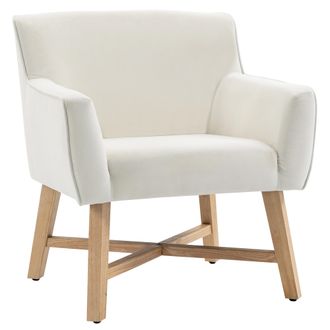 HOMCOM Butaca De Sal&oacute;n Tapizada En Terciopelo Sill&oacute;n Relax Con Asiento Reposabrazos Acolchados Patas De Madera Y Base Cruzada Para Dormitorio 67x65x74 Cm