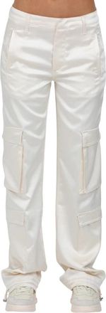 Dondup Cargo satijnen broek in Tori stijl - Dames - Straight fit broeken - Wit - W27 - Satijn - Broeken