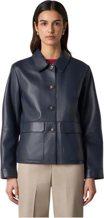 Brooks Brothers Leren Jas met Shirtkraag - Dames - Leren en Su&egrave;de Jassen - Blauw - M - Leer - Jassen