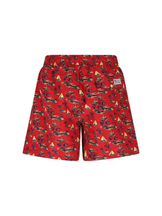 Polo Ralph Lauren Tropical Print Recycled Polyester Swim Shorts - Red