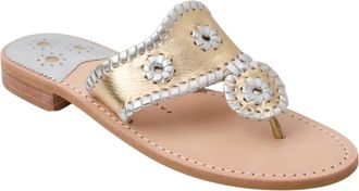 Jack Rogers Womens Original Jacks Metallic Nappa Flat Sandal In Platinum/silver