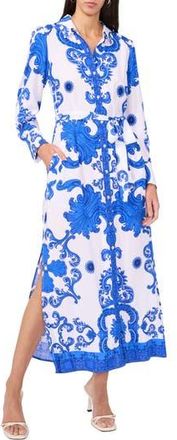 Halogen Print Long Sleeve Belted Shirtdress in Turkish Blue at Nordstrom Rack, Size Medium
