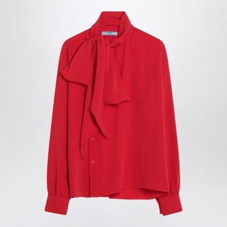 Prada Womens Red Silk Blouse With Scarf - Size EU 38 (Womens)