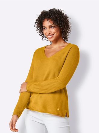 Cr&eacute;ation L Kaschmirpullover CREATION L PREMIUM Kaschmir-Pullover, Damen, Gr. 36/38, gelb (ocker), 100% Kaschmir, unifarben, Pullover Kaschmirpullover