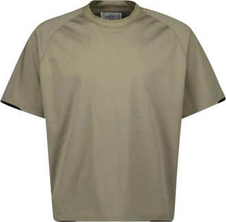 sacai T-Shirts, male, Green, Size: S Green Round Neck Short Sleeve T-shirt