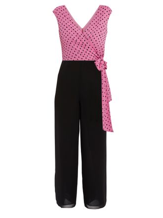 Gina Bacconi Womens Milana Chiffon Jumpsuit With Spot Bodice - Pink - Size 22 UK