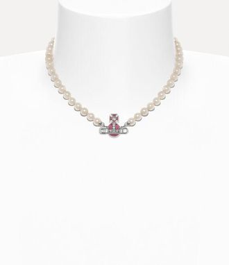 Vivienne Westwood Kitty Pearl Necklace -Platinum-white-crystal-light-rose-enamel -Platinum-white-crystal-light-rose-enamel Women