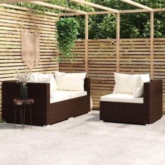 vidaXL Set Divani da Giardino 3 pz con Cuscini in Polyrattan Marrone - Vidaxl