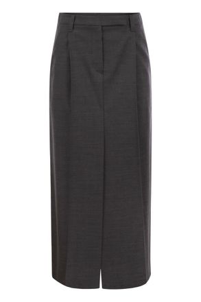 Brunello Cucinelli Brunello Cucinelli Womens Sartorial Long Skirt In Virgin Wool Canvas - Grey Cotton - Size EU 34 (Womens)
