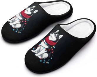 Generic Siberian Husky Christmas Mens Slippers Memory Foam Winter Warm Sandals Slip On House Shoes Size 7-14