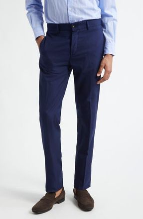Massimo Alba Slim Fit Flat Front Pants in Dark Blue at Nordstrom, Size 38 Us