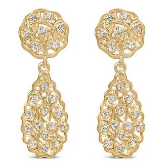 House of Brilliance 14K Yellow Gold Plated Silver 1/5 Cttw Diamond Teardrop Filigree Earrings at Nordstrom