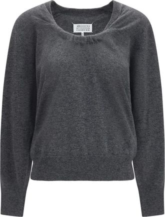 Maison Margiela Maglione in lana con scollatura arricciata - - Knitwear - Donna - Grigio - M