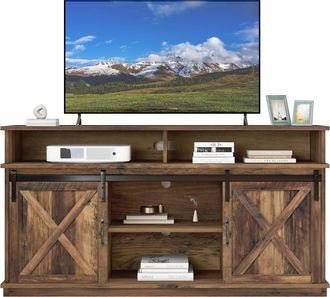 STILVORA Mueble Tv Con 2 Puertas Correderas Y 2 Huecos Abiertos, Estantes Ajustables, Estilo R&uacute;stico, En Tablero De Part&iacute;culas, Marr&oacute;n, 148&times;40&times;78 Cm