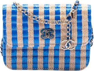 Chanel Pre-owned Raffia Riemtas - Dames - Vintage Schoudertas - Blauw - ONE Size - Leer - Vintage