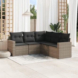 vidaXL Juego De Sof&aacute;s Jard&iacute;n Con Cojines 5 Pzas Rat&aacute;n Sint&eacute;tico Gris Vidaxl