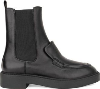 Sergio Moretti Black Minimalist Elastic Panels Leather Ankle Boots