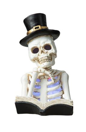 Glitzhome 10.25H Halloween Lighted Resin Skull Reading Book Table Decor in White at Nordstrom