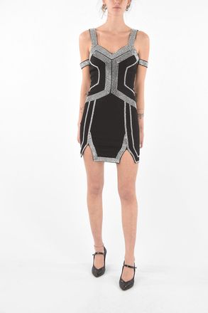 Philipp Plein Mini Dress Cold Shoulder con Decorazioni Gioiello Philipp Plein