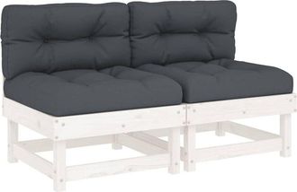 vidaXL Sof&aacute;s Centrales Con Cojines 2 Uds Madera Maciza De Pino Blanco Vidaxl