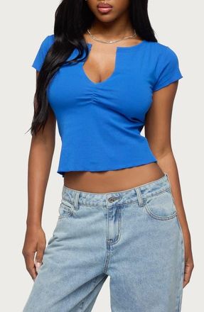 Edikted Andria Crop V-Neck Top in Blue at Nordstrom, Size X-Small