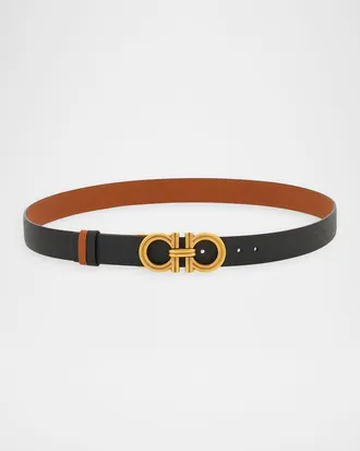 Ferragamo Donna Reversible Leather Double Gancini Belt