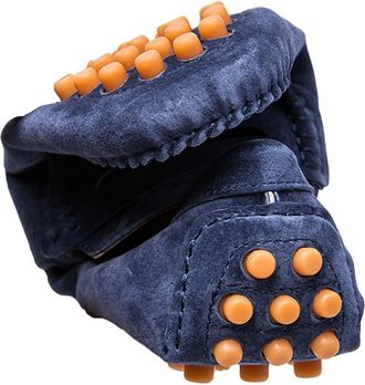 Generic Loafers for Men Penny Loafer Genuine Leather Stitching Details Round Toe Suede Vamp Anti-Slip Flat Heel Slip Resistant Prom Slip-on(10.5 UK) Blue